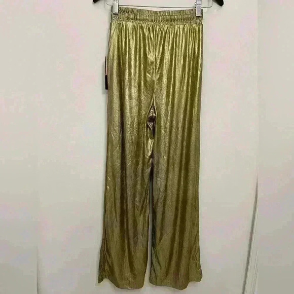 Rachel Zoe Gold Metallic Women Elastic Waist Stretch Wide Leg Pants Size XS NWT - Picture 5 of 6